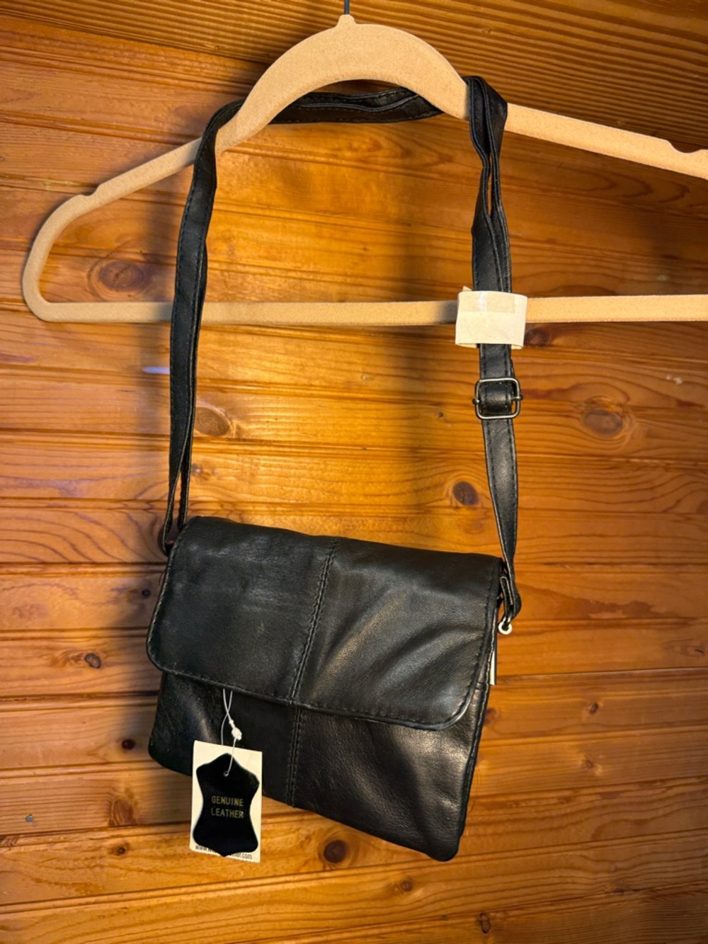 Wilsons Leather Black Leather Flap Crossbody Bag with Tag